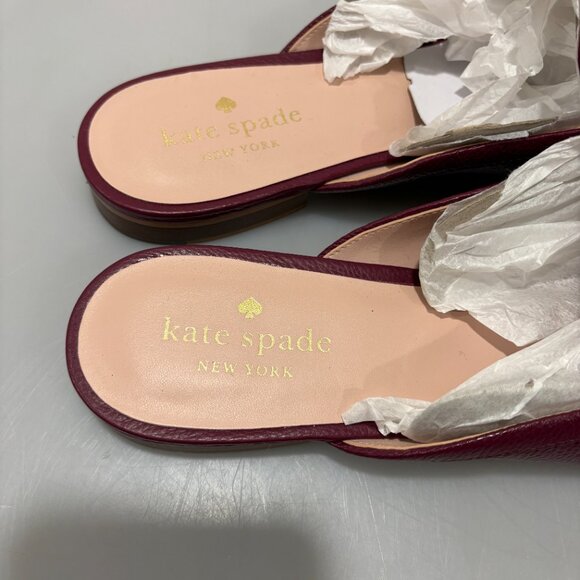 Kate Spade NY 10 B Caelyn Burgundy Red Pebbled Leather Slides Flats - Picture 5 of 8